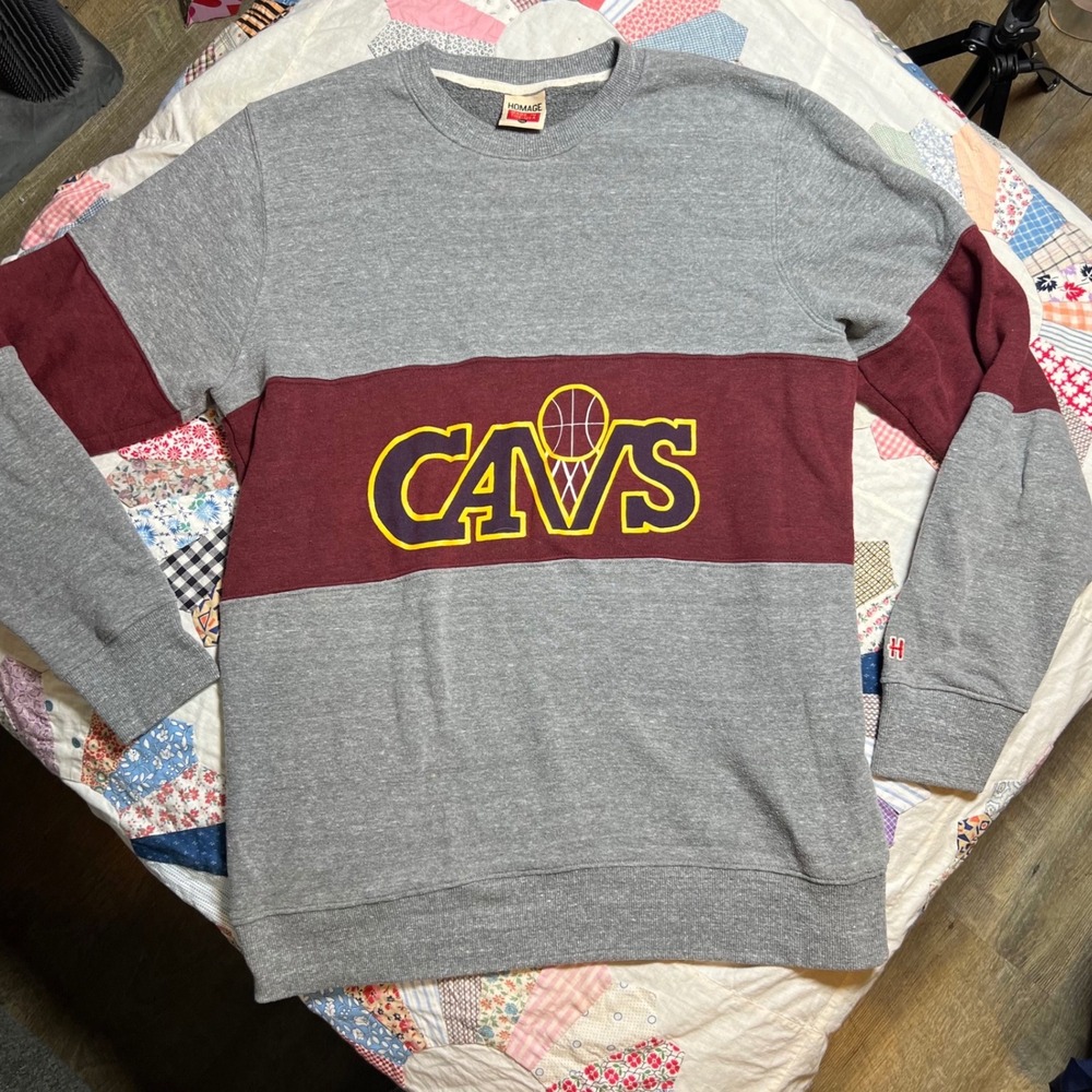 Homage‎ Cleveland Cavaliers Sweatshirt Mens 2XL Grey Wine Colorblock Made in USA